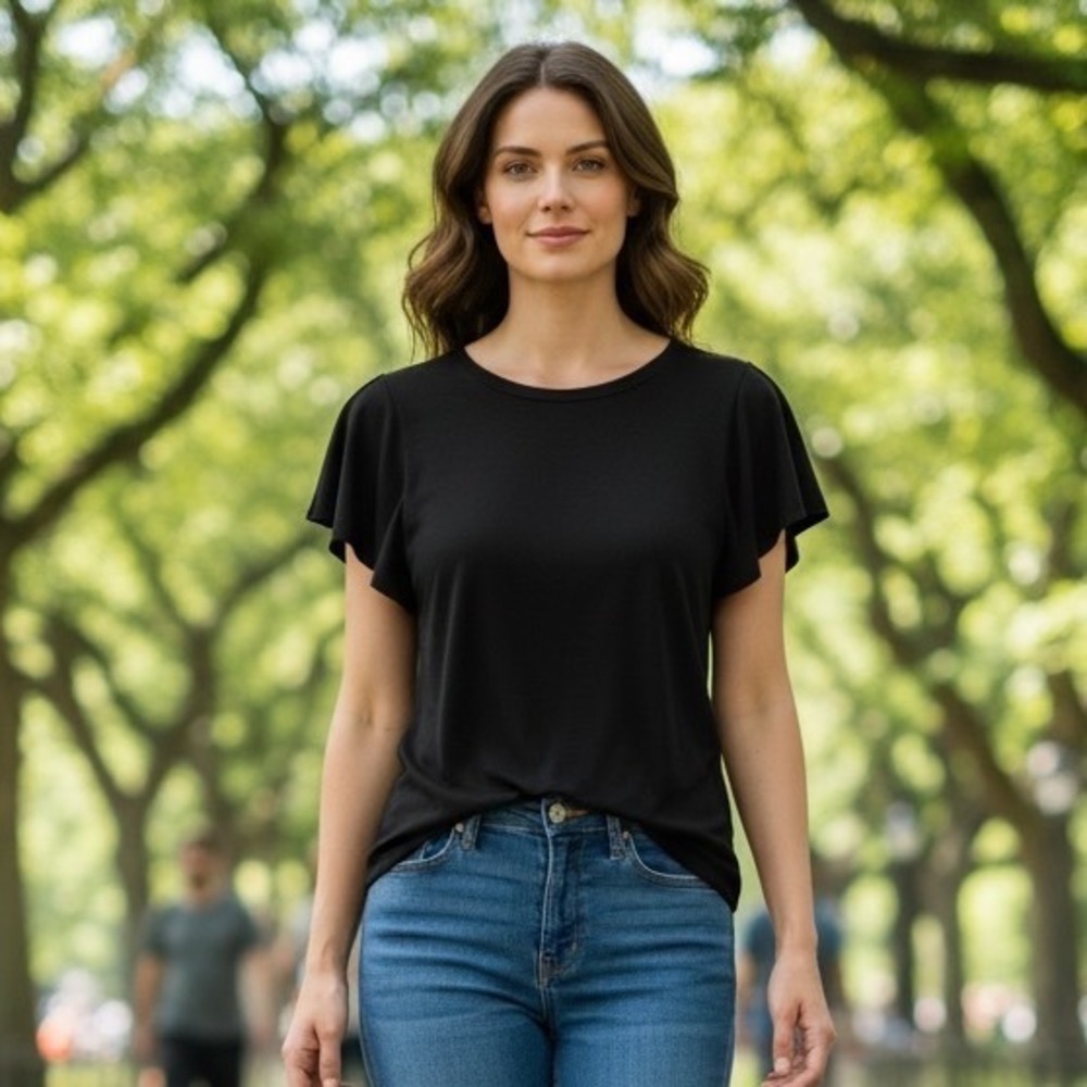 Philosophy Republic Clothing Womens Black Flutter Sleeve Crew Neck Tee 3135010 M